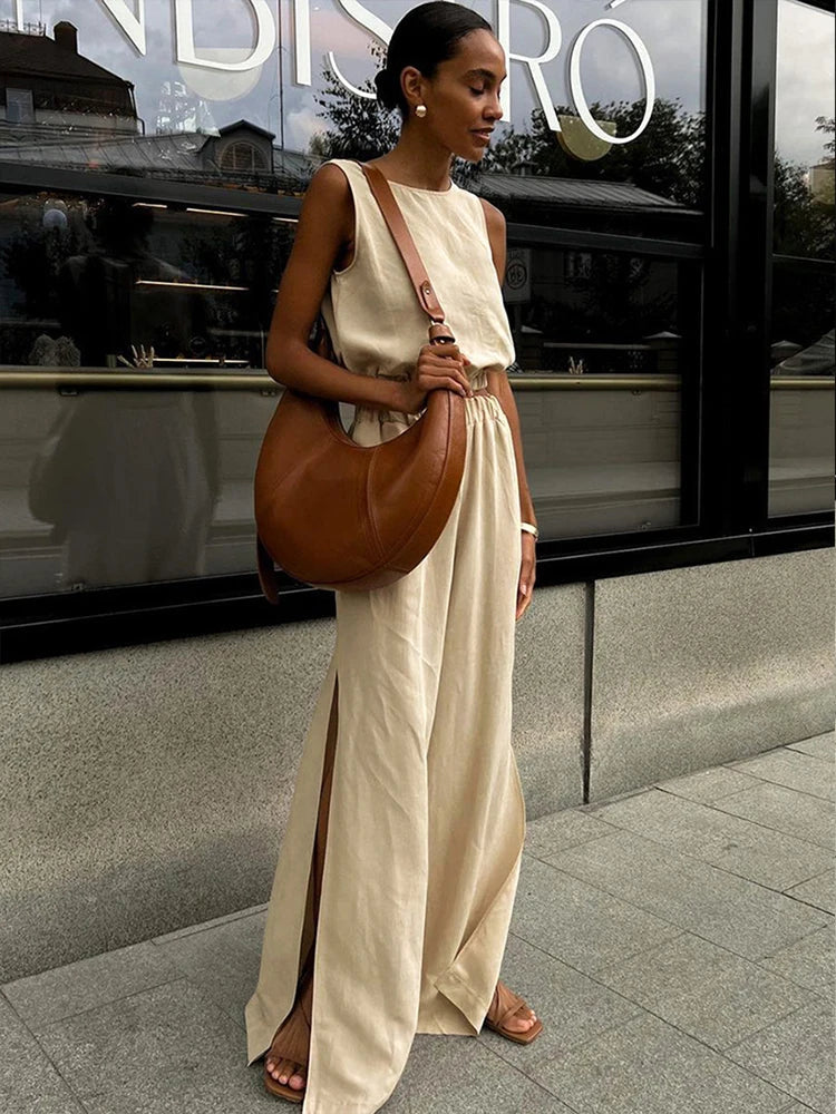 Dames | Linnen Set | Mouwloze Crop Top | Lange Broek | Stijlvol | Chic | Trendy