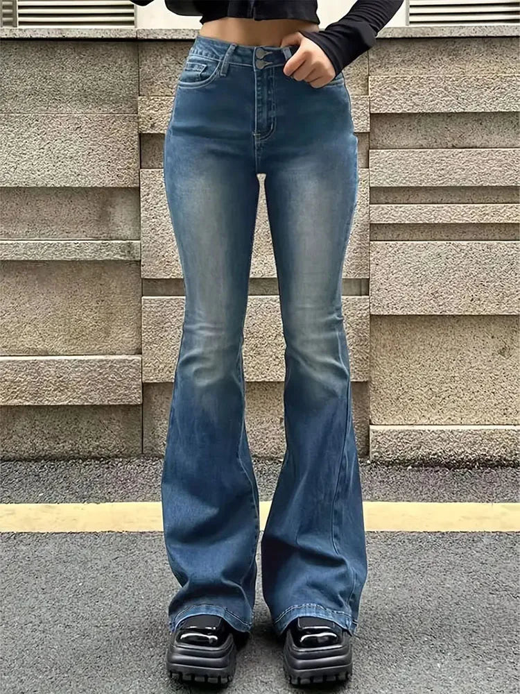 Dames hoge taille jeans flared