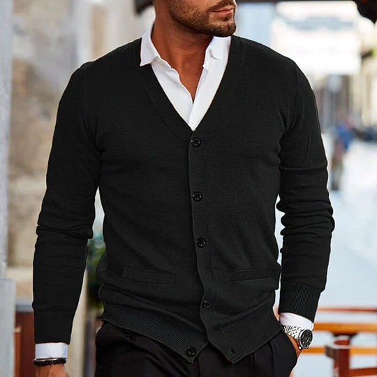 Heren Slim-Fit V-Hals Cardigan met Knopen en Zakjes