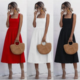 Zomer Midi Jurk met Vierkante Hals