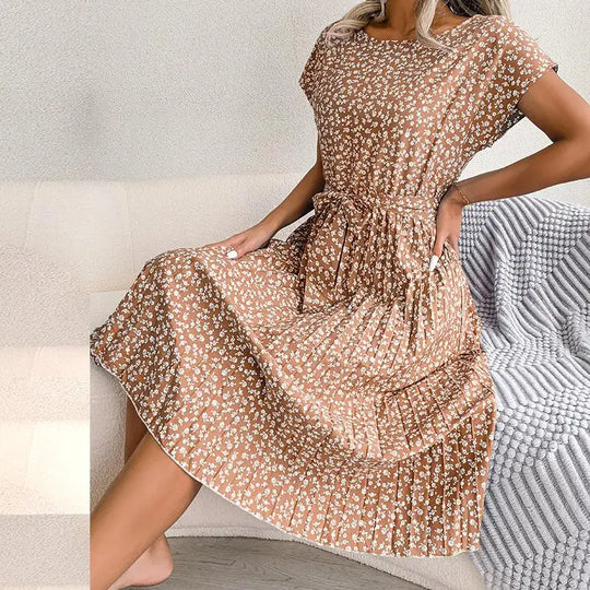 Dames Midi Jurk met Bloemenpatroon en Ceintuur