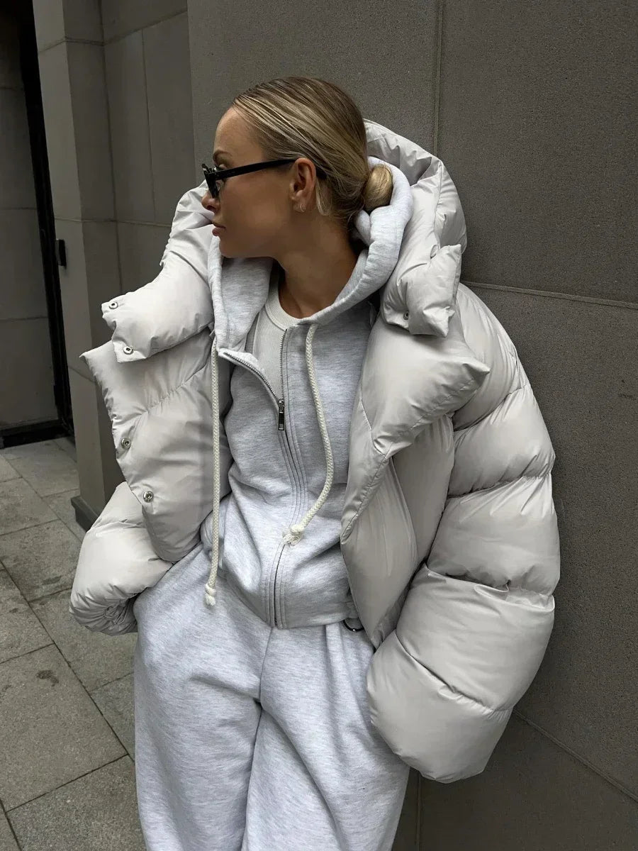 Bonnyshow Dames Winter Puffer Jas | Warme Katoenen Parka met Capuchon | Losse Gequiltde Broodjas met Rits