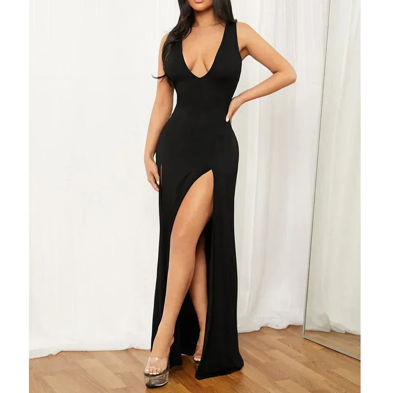 Dames elegante maxi jurk met diepe split