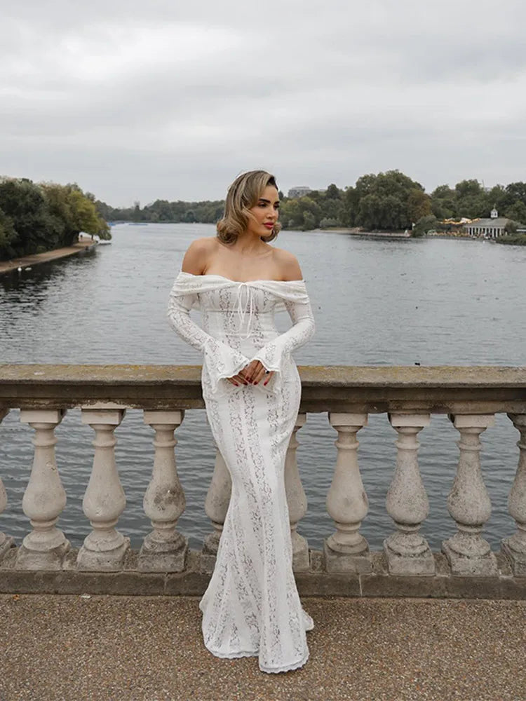 Dames koronkajurk maxi met blote schouders