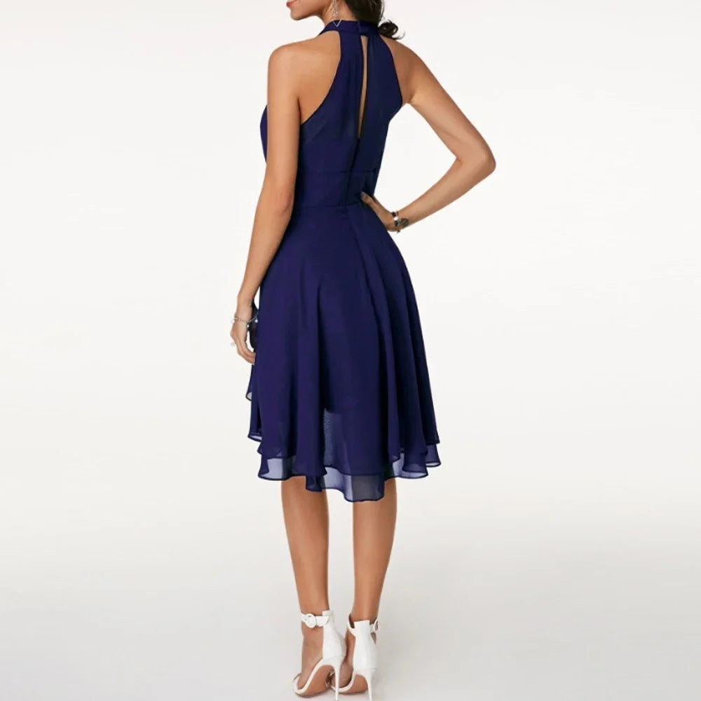Dames Cocktailjurk | Halternek | Asymmetrische Zoom met Ruffles