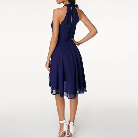 Dames Cocktailjurk | Halternek | Asymmetrische Zoom met Ruffles
