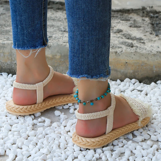 Dames sandalen op espadrille zool met franjes