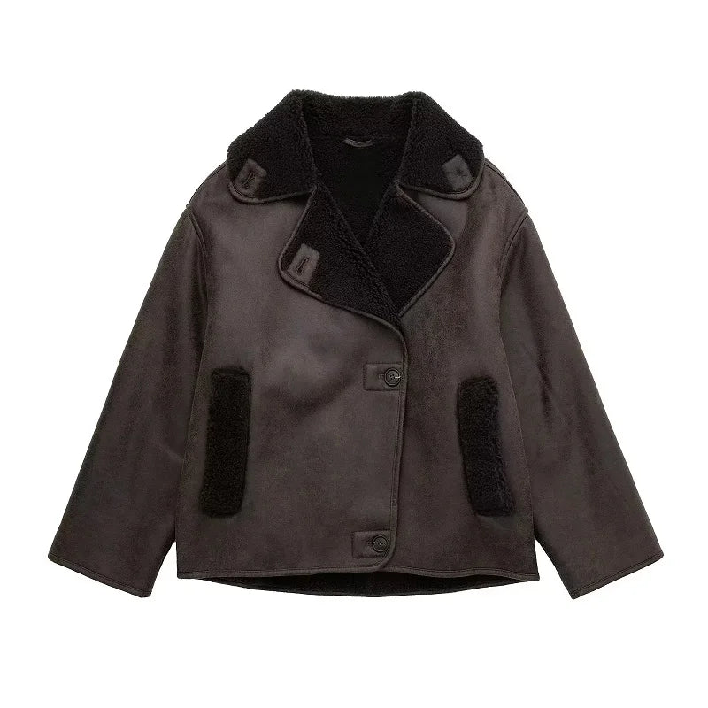 Dames Leren Winterjas | Pluche Voering | Brede Kraag