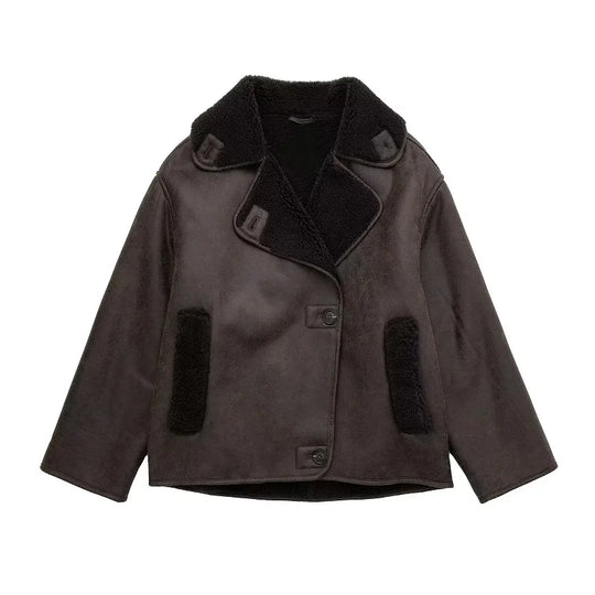 Dames Leren Winterjas | Pluche Voering | Brede Kraag