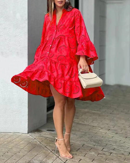 Ażurowe jurk in boho-stijl met brede mouwen