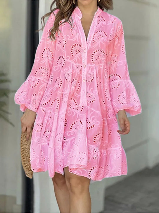 Ażurowe jurk in boho-stijl met brede mouwen