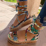 Dames Sandalen op Platform met Gevlochten Zool en Vetersluiting