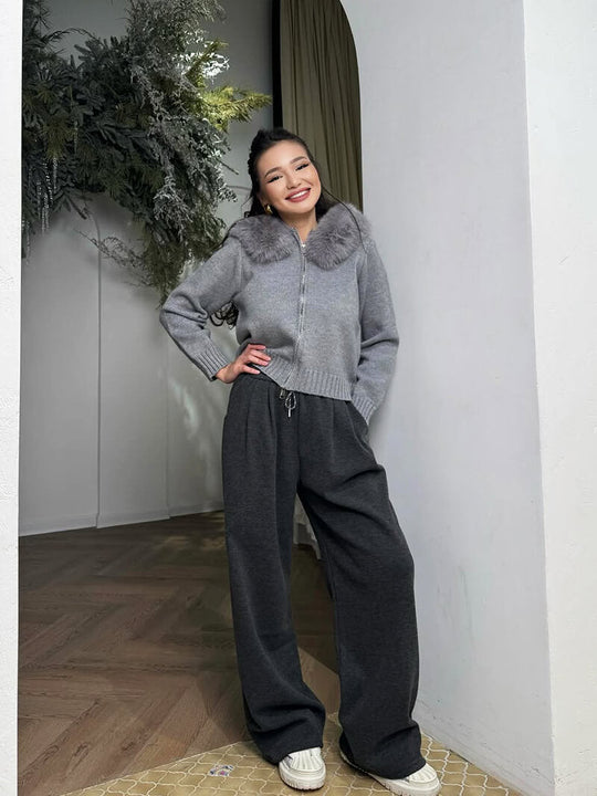 Dames Nepbont Jas | Omgeslagen Kraag | Herfst & Winter | Elegante Bovenkleding