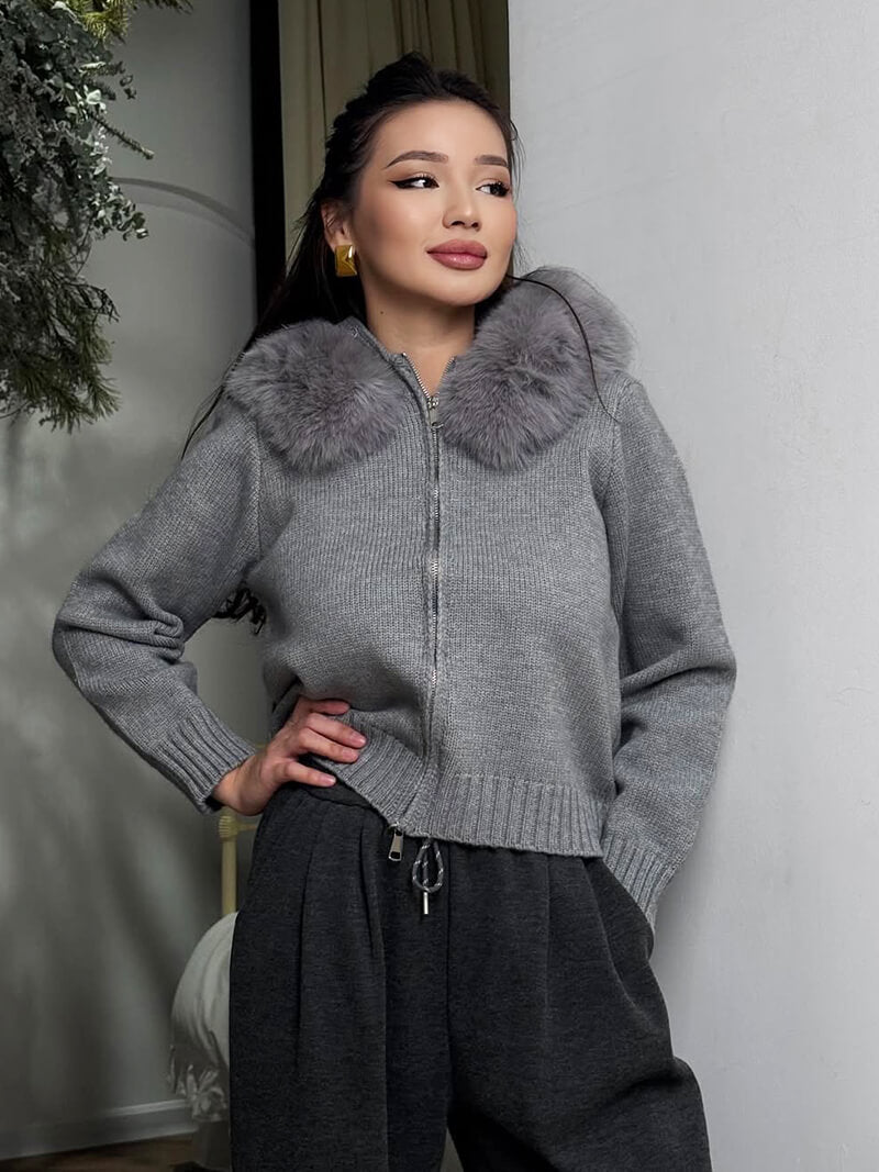 Dames Nepbont Jas | Omgeslagen Kraag | Herfst & Winter | Elegante Bovenkleding