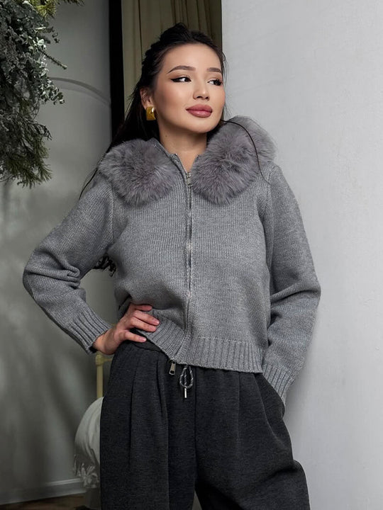 Dames Nepbont Jas | Omgeslagen Kraag | Herfst & Winter | Elegante Bovenkleding