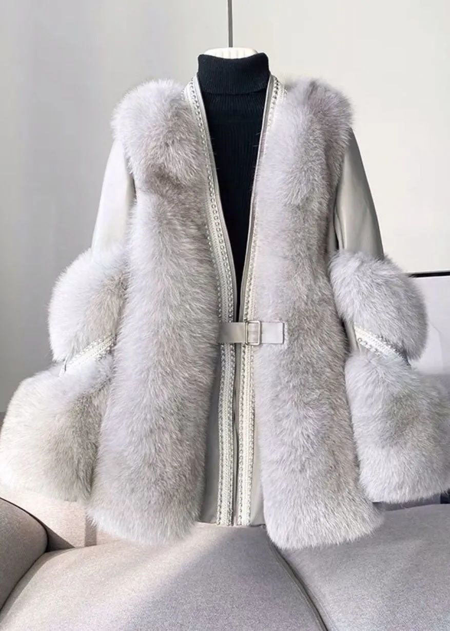 Dames Winter Bontjas | Lange Witte Jas met Gequilt Design