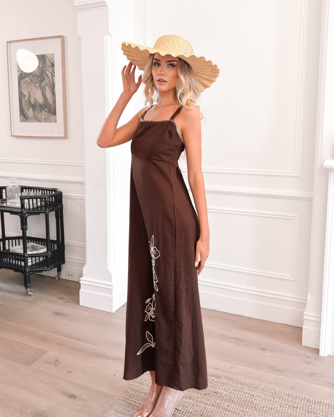 Dames | Maxi Jurk | Vierkante Hals | Semi-brede Bandjes | A-lijn Rok | Mouwloos | Elegant