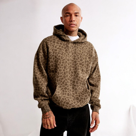Heren Hoodie met Lange Mouwen en Luipaardprint | Ideaal voor Streetwear