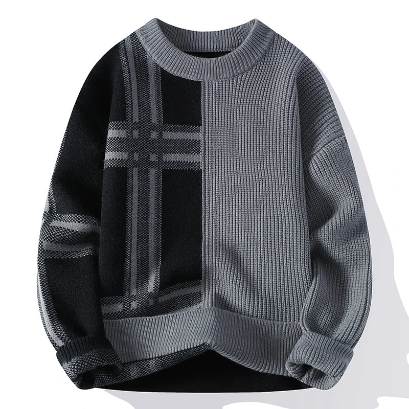Heren Moderne Patchwork Crew Neck Trui met Minimalistisch Ontwerp