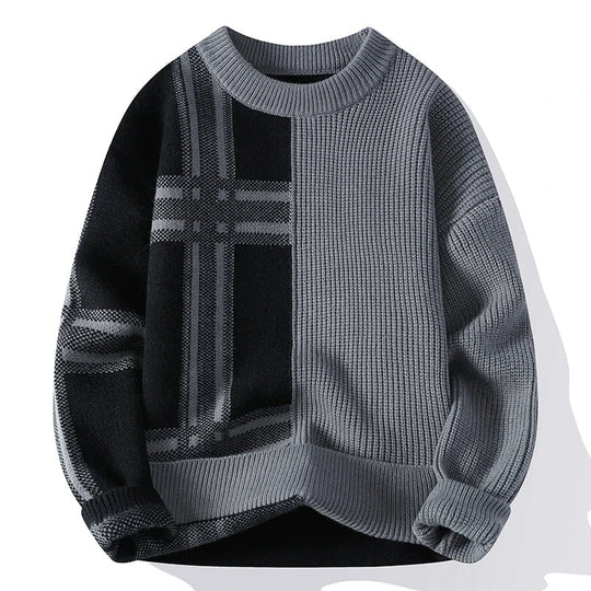 Heren Moderne Patchwork Crew Neck Trui met Minimalistisch Ontwerp