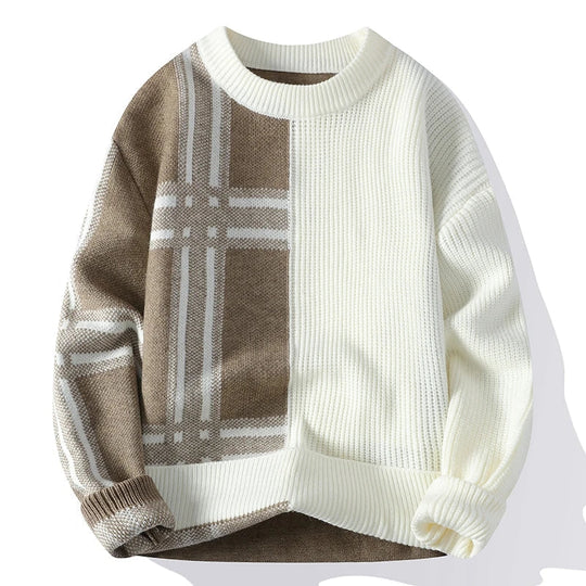 Heren Moderne Patchwork Crew Neck Trui met Minimalistisch Ontwerp