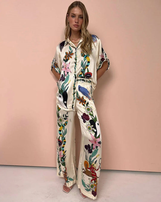 Dioraly - Satijnen Tweedelige Set met Print