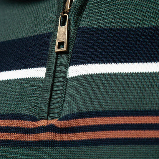 Heren Half-Zip Gestreepte Trui met Modern Contrast Borstontwerp