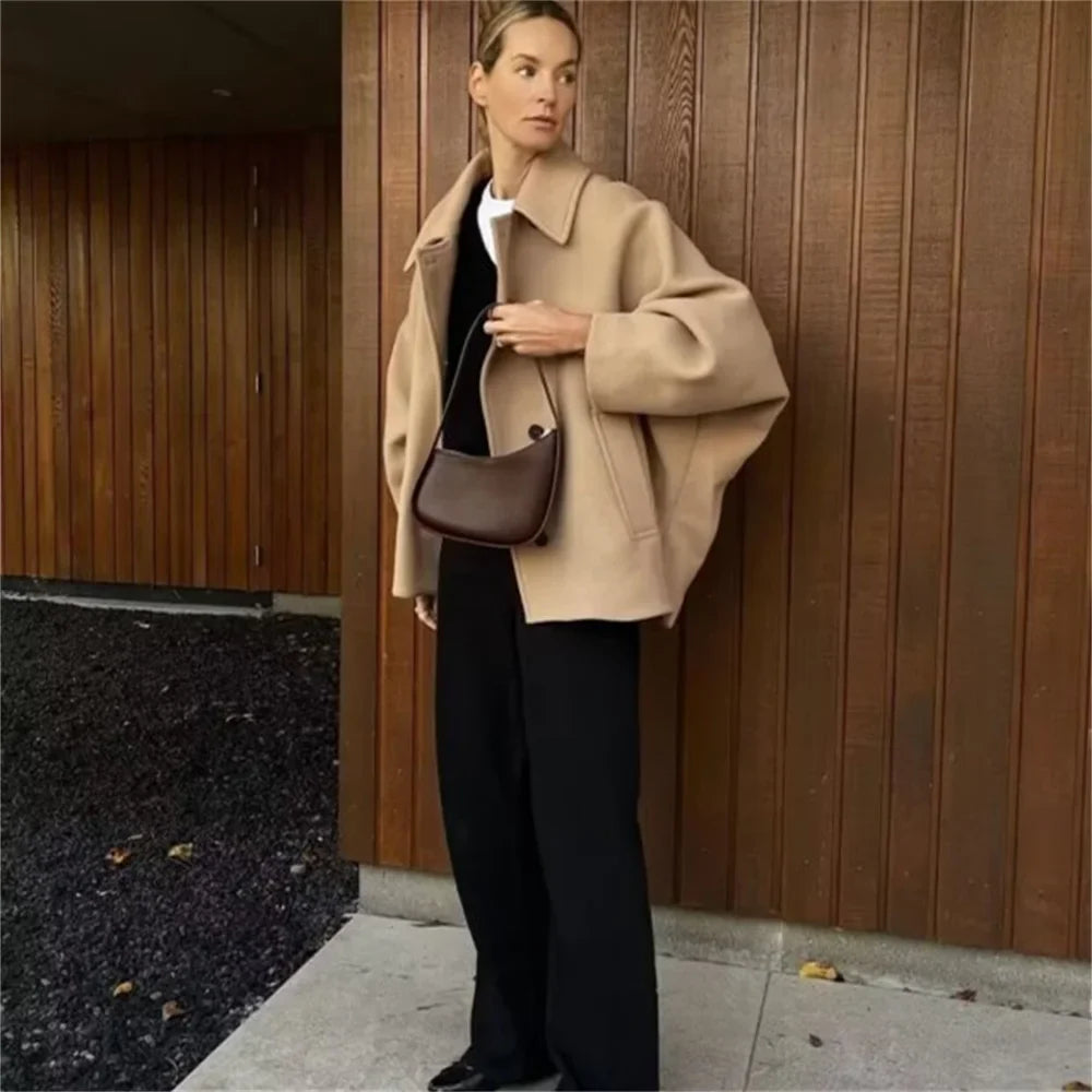 Dames Oversized Jas | Klassieke Reverskraag | Wollen Look | Wintercoat