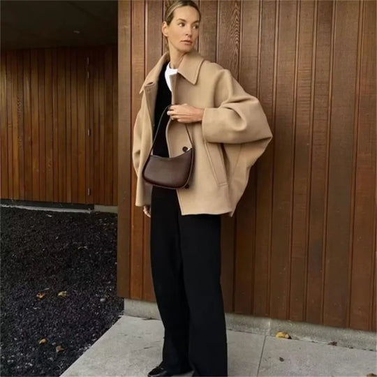 Dames Oversized Jas | Klassieke Reverskraag | Wollen Look | Wintercoat