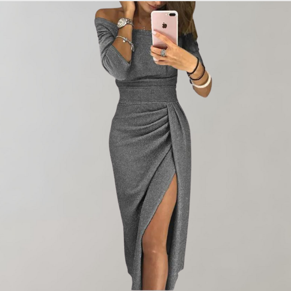 Glitterjurk Dames – Sexy Avondjurk met Split en Glans voor Feest of Gala