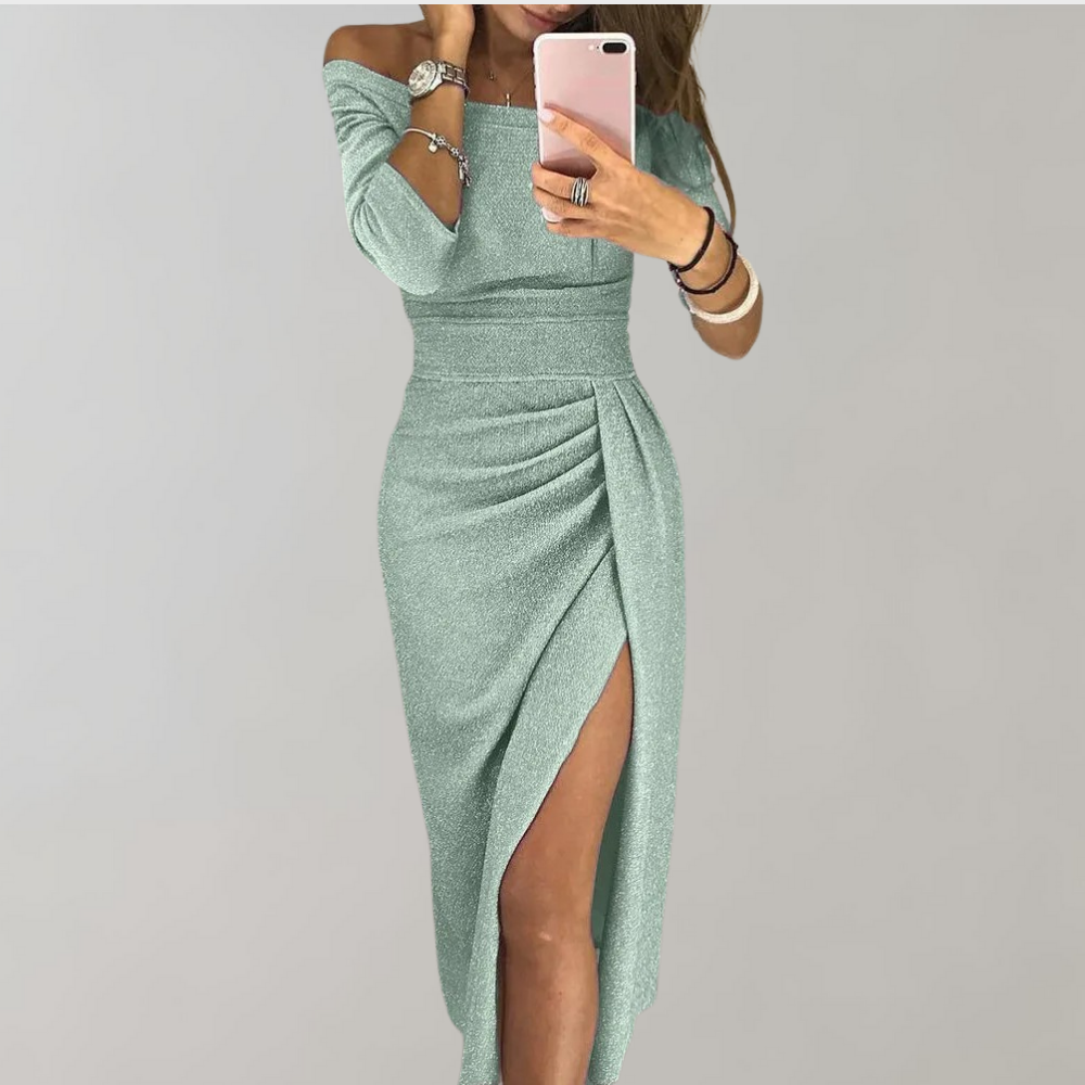 Glitterjurk Dames – Sexy Avondjurk met Split en Glans voor Feest of Gala
