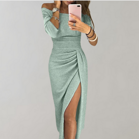 Glitterjurk Dames – Sexy Avondjurk met Split en Glans voor Feest of Gala