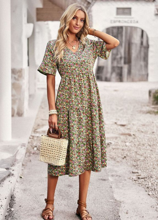 Elegante dames midi-jurk met bloemenpatroon