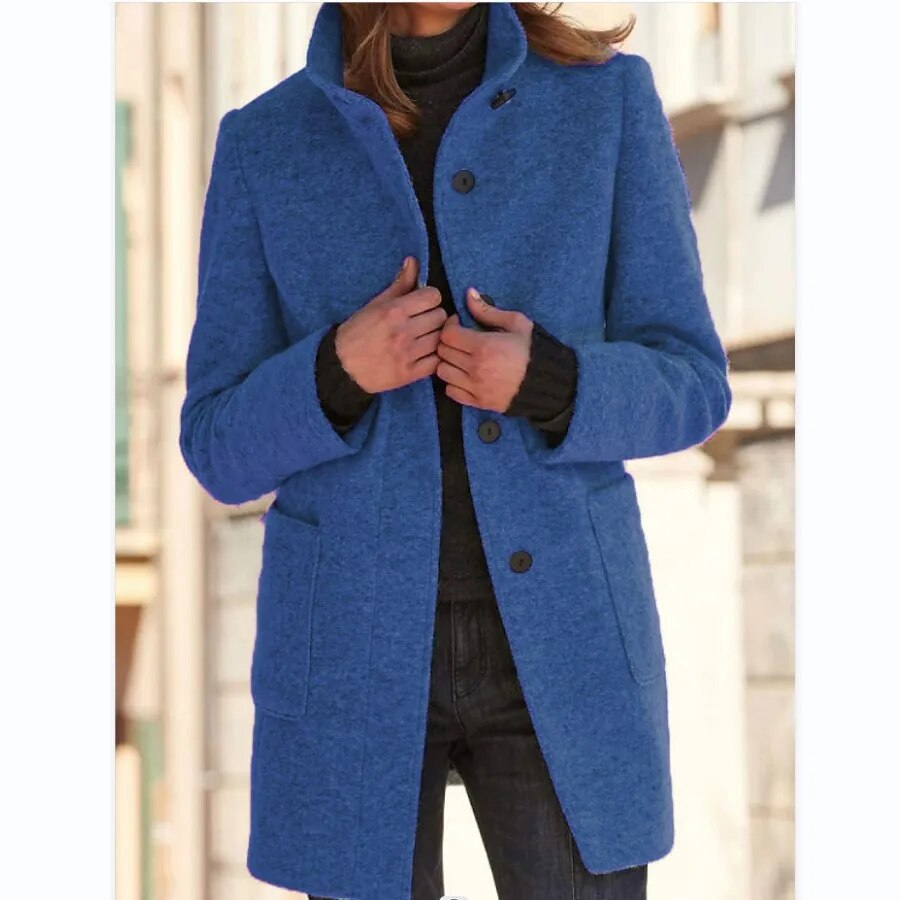 Dames Wol Winterjas | Elegante Lange Jas | Knopsluiting Warme Buitenkleding | Tijdloze Koude-Weer Stijl