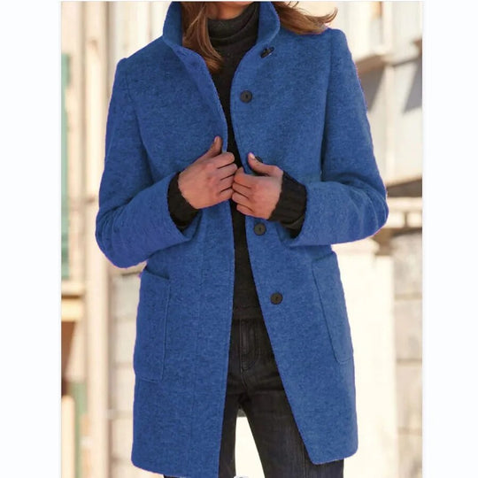 Dames Wol Winterjas | Elegante Lange Jas | Knopsluiting Warme Buitenkleding | Tijdloze Koude-Weer Stijl