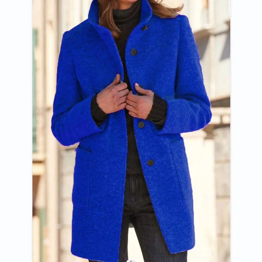 Dames Wol Winterjas | Elegante Lange Jas | Knopsluiting Warme Buitenkleding | Tijdloze Koude-Weer Stijl