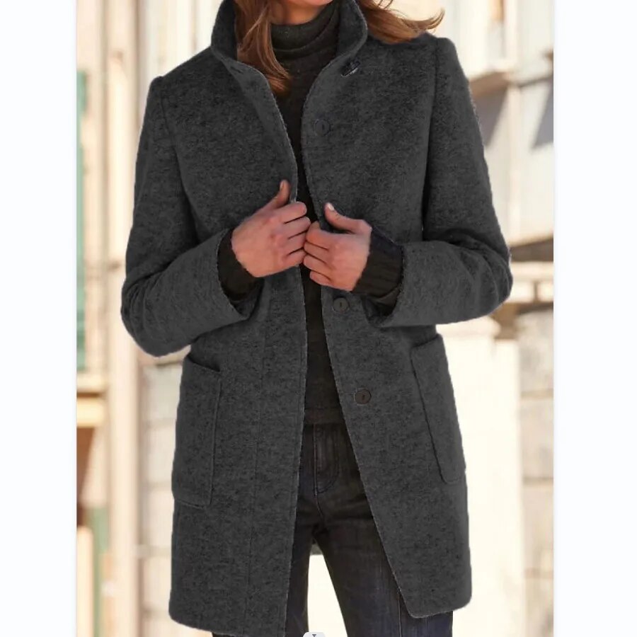 Dames Wol Winterjas | Elegante Lange Jas | Knopsluiting Warme Buitenkleding | Tijdloze Koude-Weer Stijl