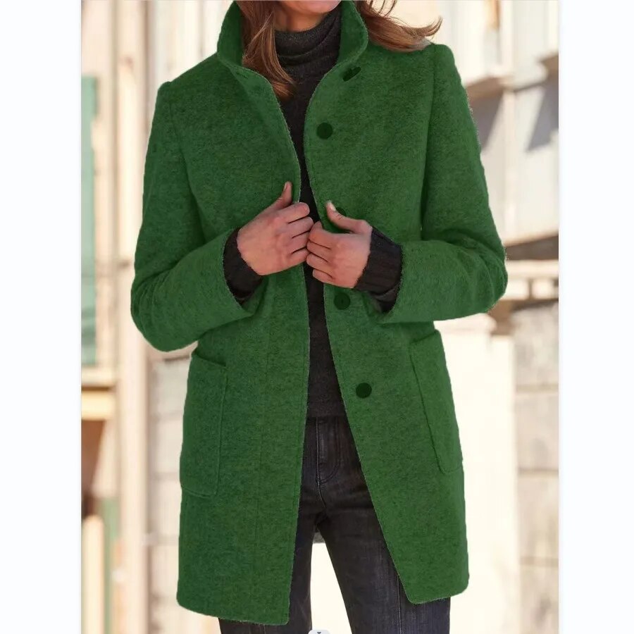 Dames Wol Winterjas | Elegante Lange Jas | Knopsluiting Warme Buitenkleding | Tijdloze Koude-Weer Stijl