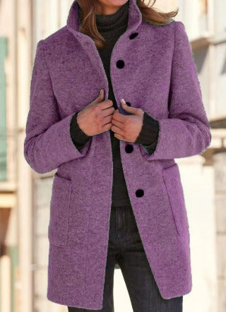 Dames Wol Winterjas | Elegante Lange Jas | Knopsluiting Warme Buitenkleding | Tijdloze Koude-Weer Stijl
