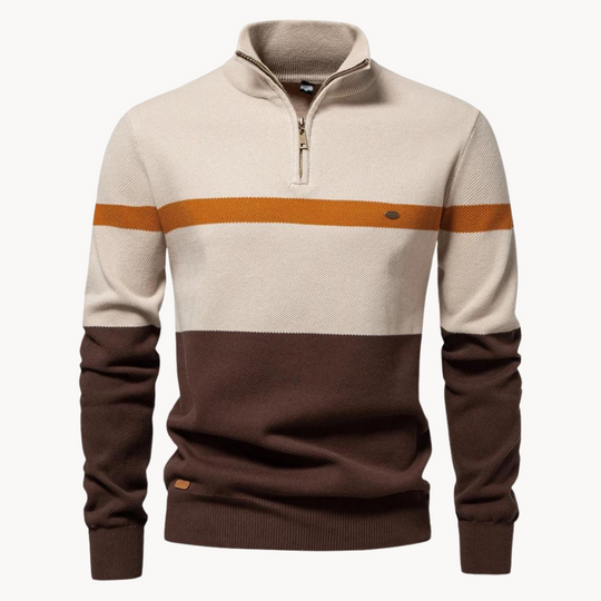 Heren Quarter-Zip Trui met Modern Kleurblokontwerp