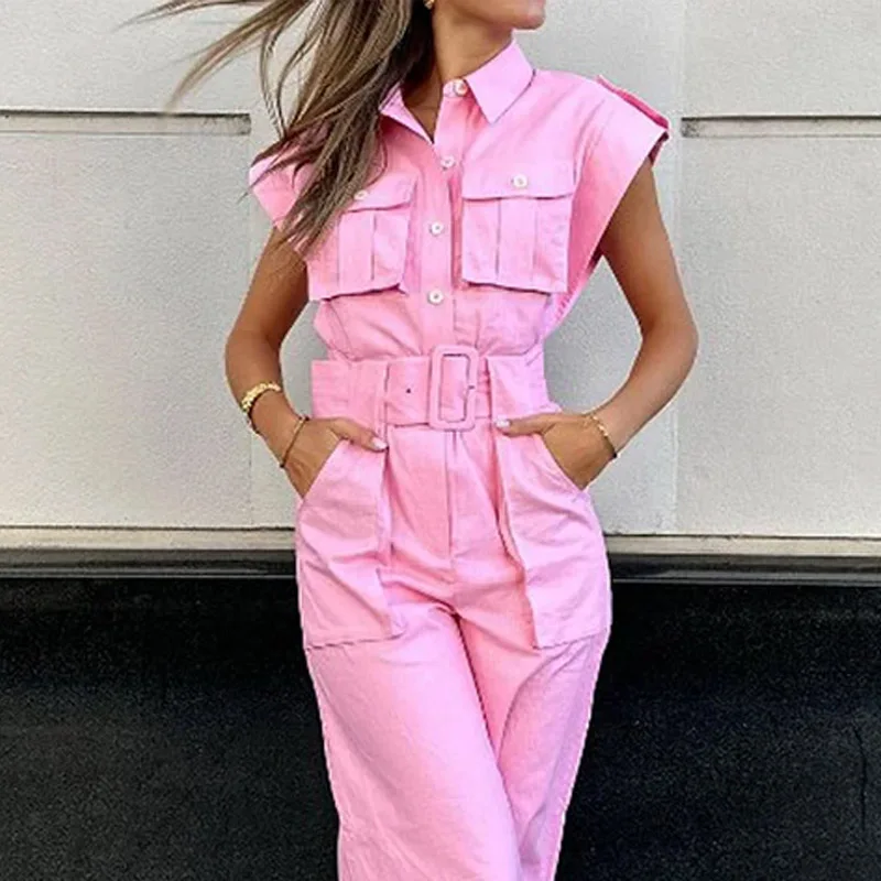 Dames Mouwloze Jumpsuit met Ceintuur en Brede Benen