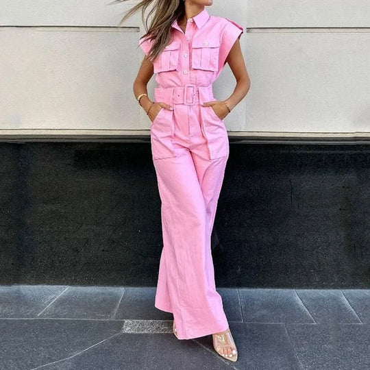 Dames Mouwloze Jumpsuit met Ceintuur en Brede Benen