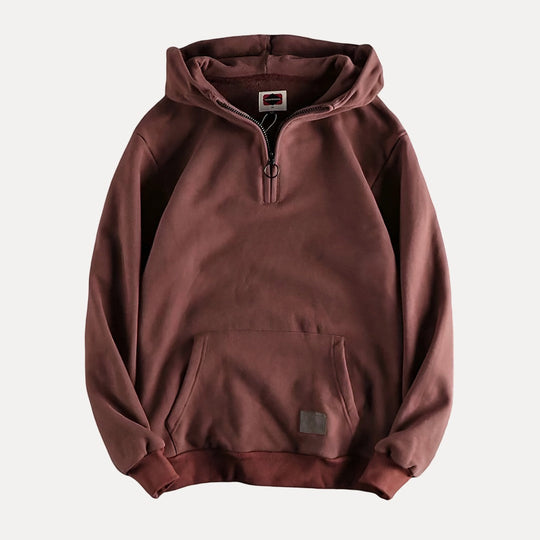Heren Half-Zip Kangaroo Pocket Hoodie met Minimalistisch Ontwerp