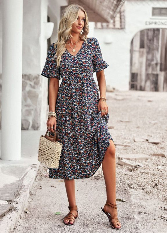 Elegante dames midi-jurk met bloemenpatroon