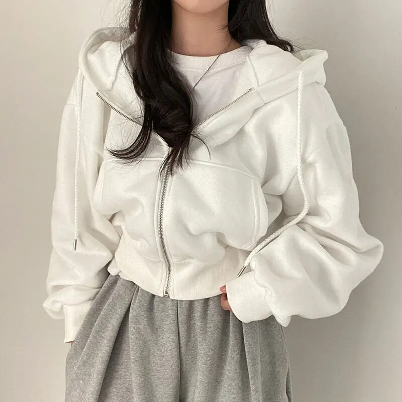 Dames Oversized Cropped Zip-Up Hoodie met Zakken