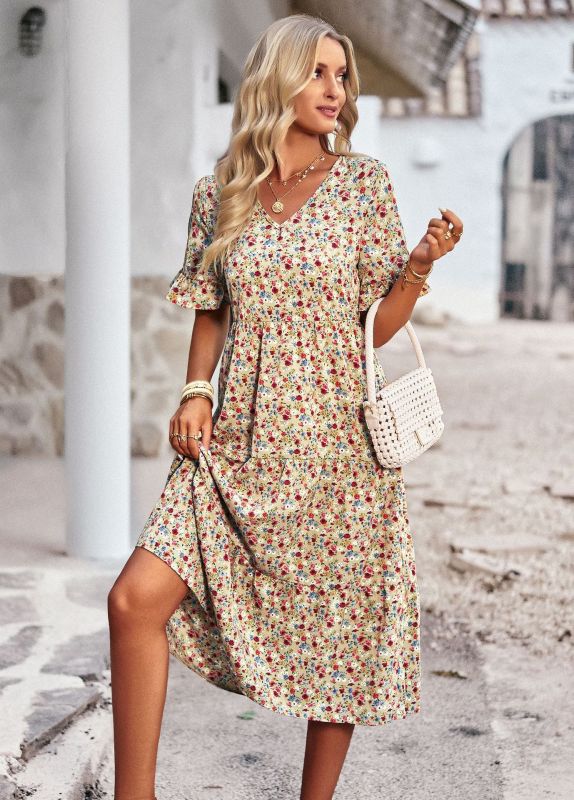Elegante dames midi-jurk met bloemenpatroon