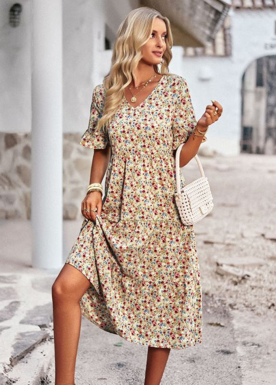 Elegante dames midi-jurk met bloemenpatroon