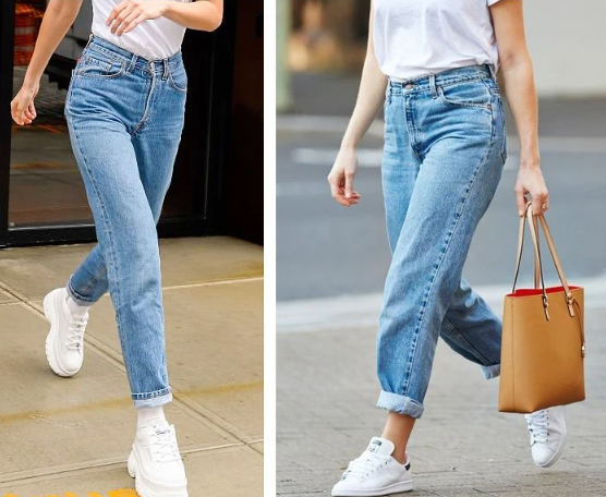 Klassieke dames lichte jeans met opgerolde pijpen