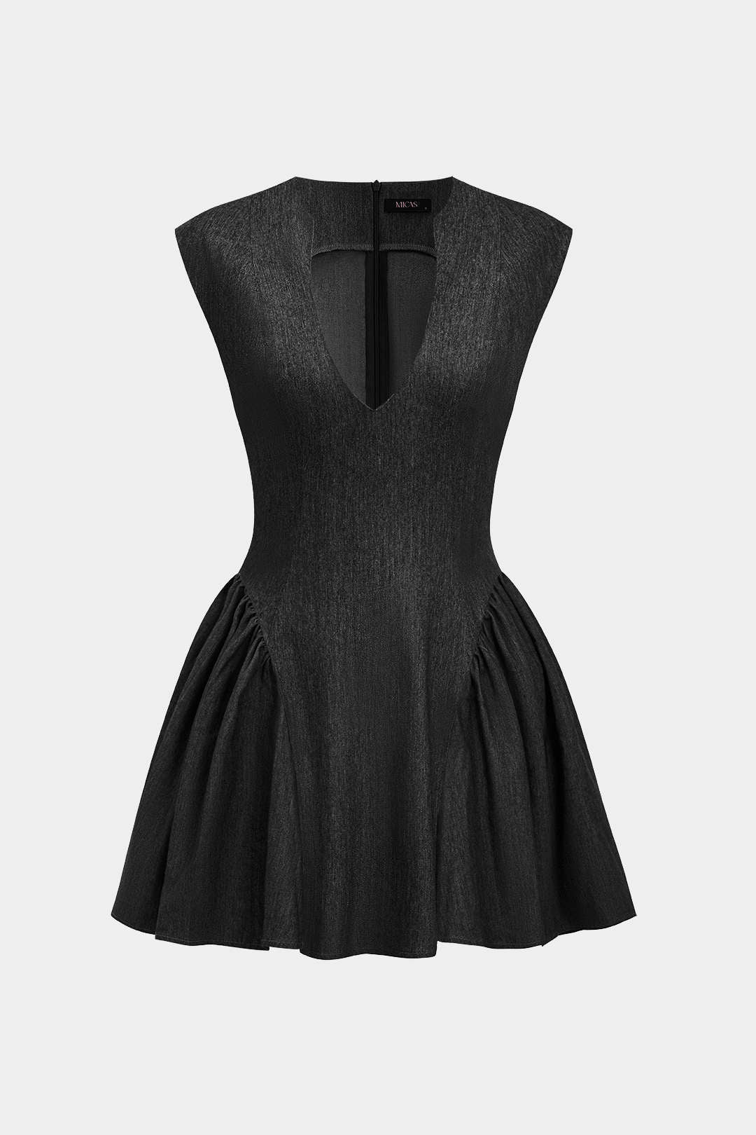 Effen Rimpel V-hals Denim Jurk