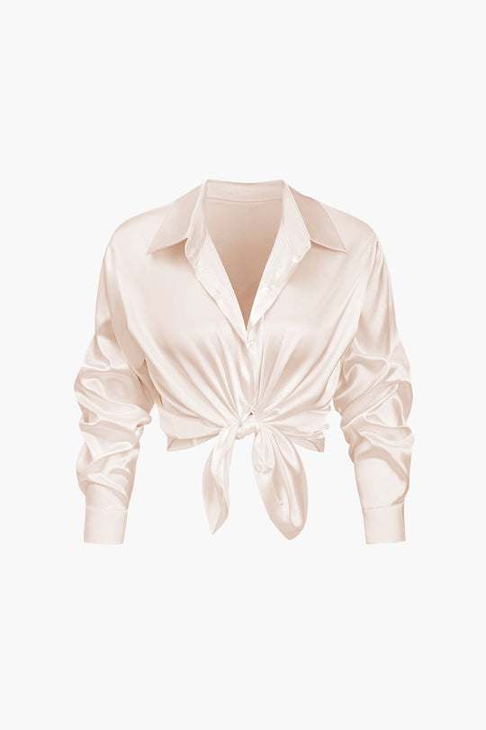 Lillian - Basis Effen Satijnen Dames Langsleeve Shirt
